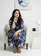 2-Piece Royal Blue Floral Printed Suit