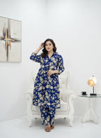 2-Piece Royal Blue Floral Printed Suit