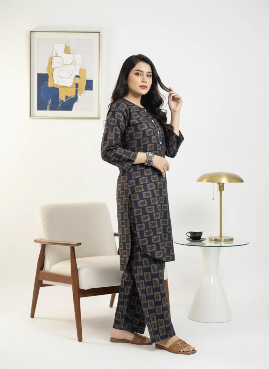 2 Piece Navy Blue Geometric for Women