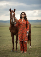 2-Piece Orange  Rust Printed Suit
