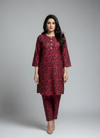2-Piece Maroon Floral Printed  Suit
