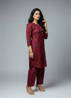 2-Piece Maroon Floral Printed  Suit