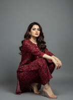 2-Piece Maroon Floral Printed  Suit