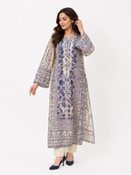 2PC Royal Blue & Ivory Printed Kaftan