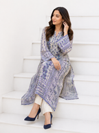 2PC Royal Blue & Ivory Printed Kaftan
