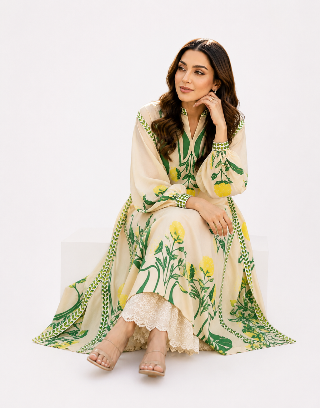 2pc lvory & Sage Botanical Printed CO-ORD Set