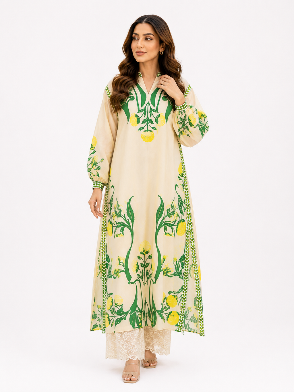 2pc lvory & Sage Botanical Printed CO-ORD Set