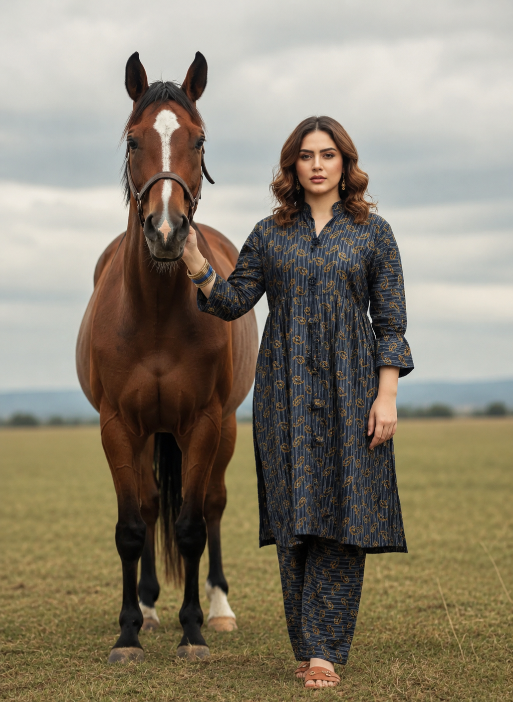 Steel Blue Paisley Print 2PC