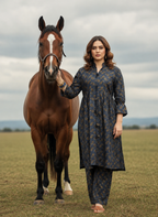 Steel Blue Paisley Print 2PC