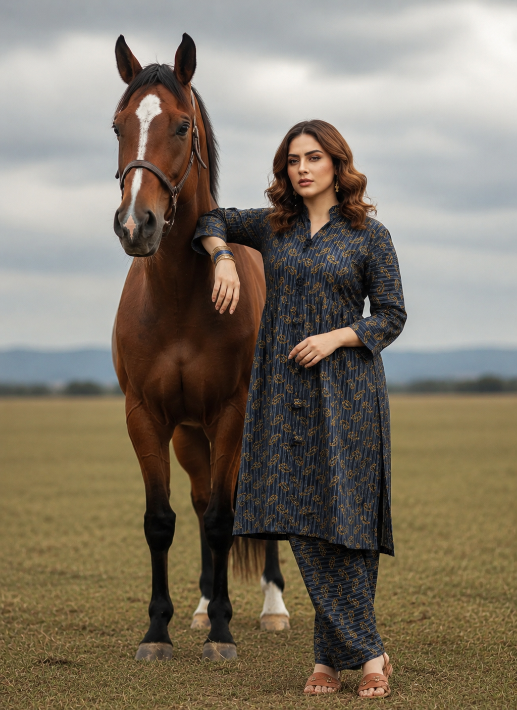 Steel Blue Paisley Print 2PC
