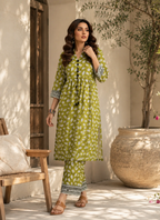 Lime Green Leaf Print 2PC