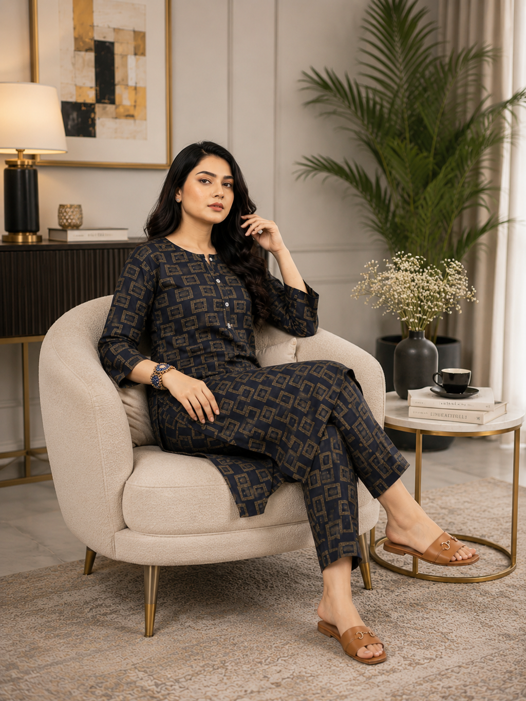 2 Piece Navy Blue Geometric for Women