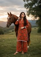 2-Piece Orange  Rust Printed Suit