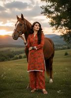 2-Piece Orange  Rust Printed Suit