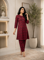 2-Piece Maroon Floral Printed  Suit
