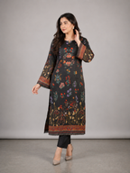 2PC Midnight Black Floral Printed Kaftan