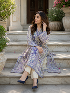 2PC Royal Blue & Ivory Printed Kaftan