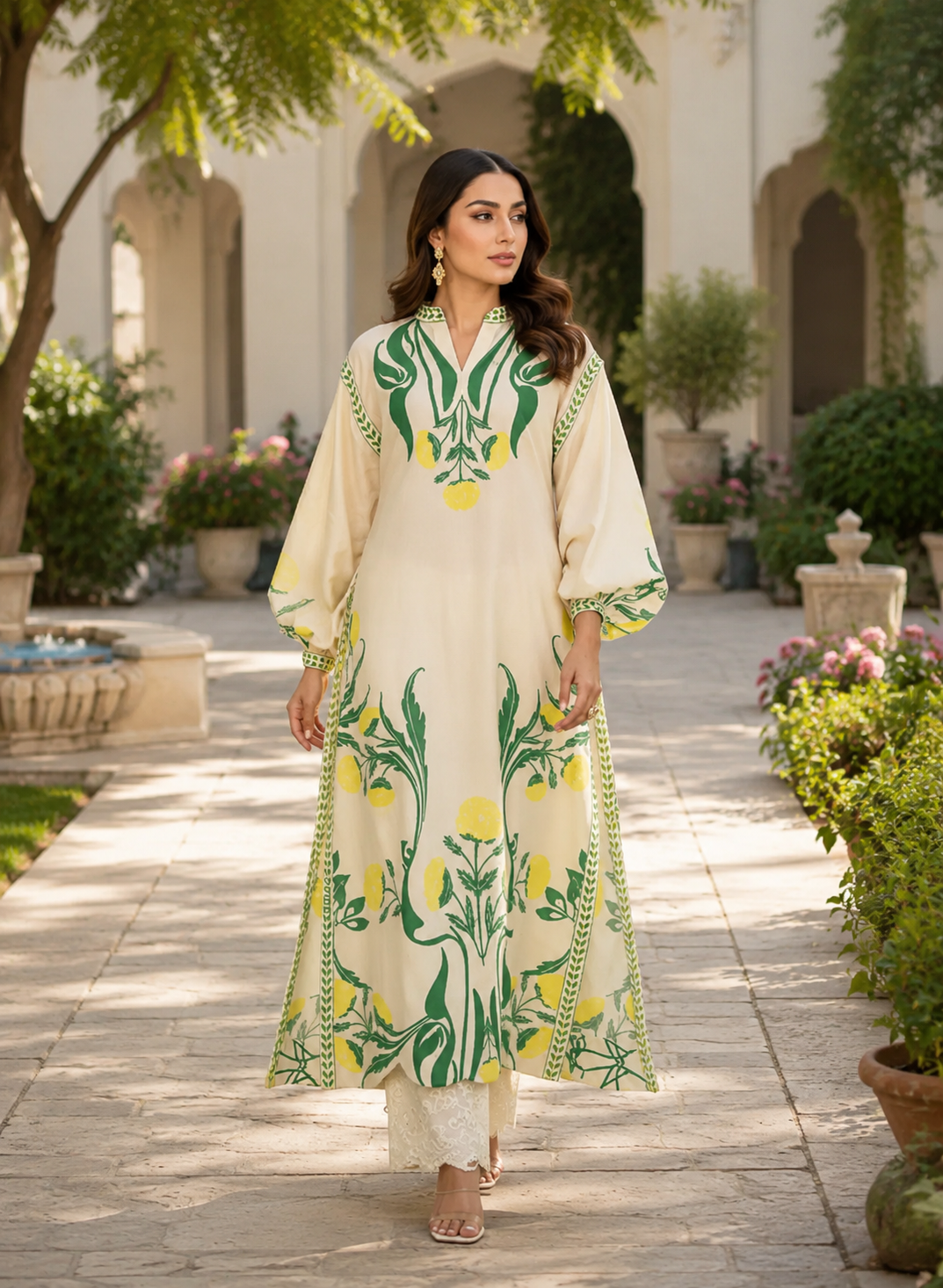 2pc lvory & Sage Botanical Printed CO-ORD Set