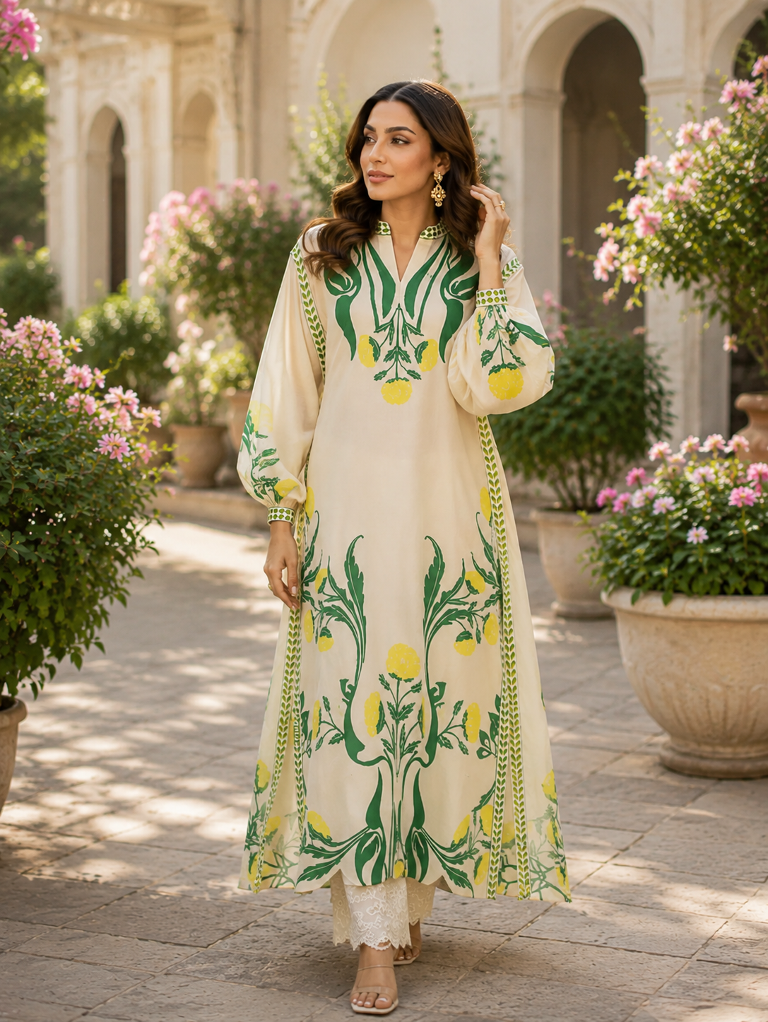 2pc lvory & Sage Botanical Printed CO-ORD Set