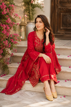Elegant Red Embroidered 2PC