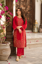Elegant Red Embroidered 2PC