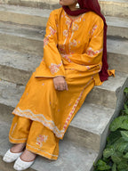 3-Piece Mustard Yellow Embroidered  Suit