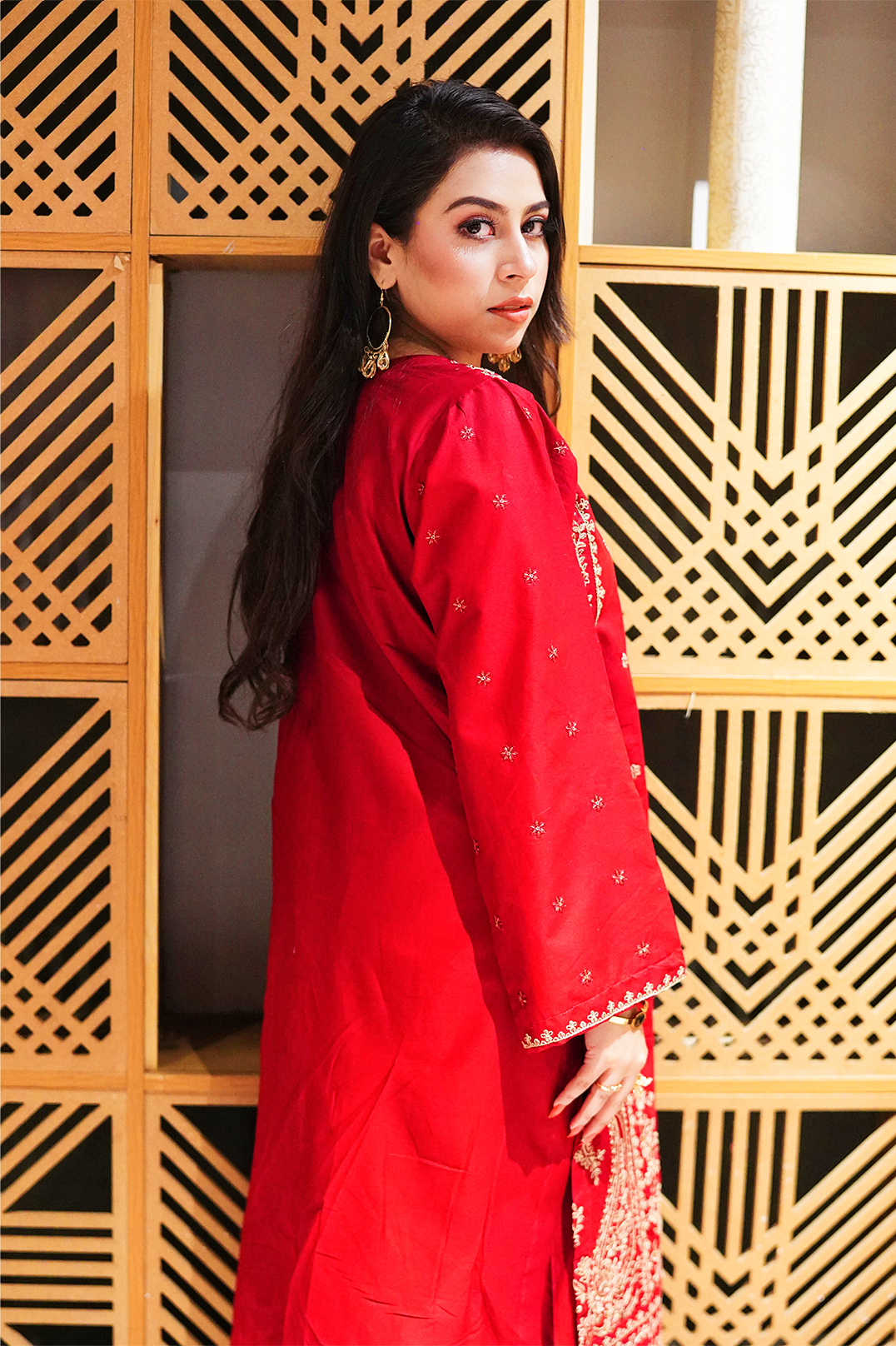 Elegant Red Embroidered Lawn Suit