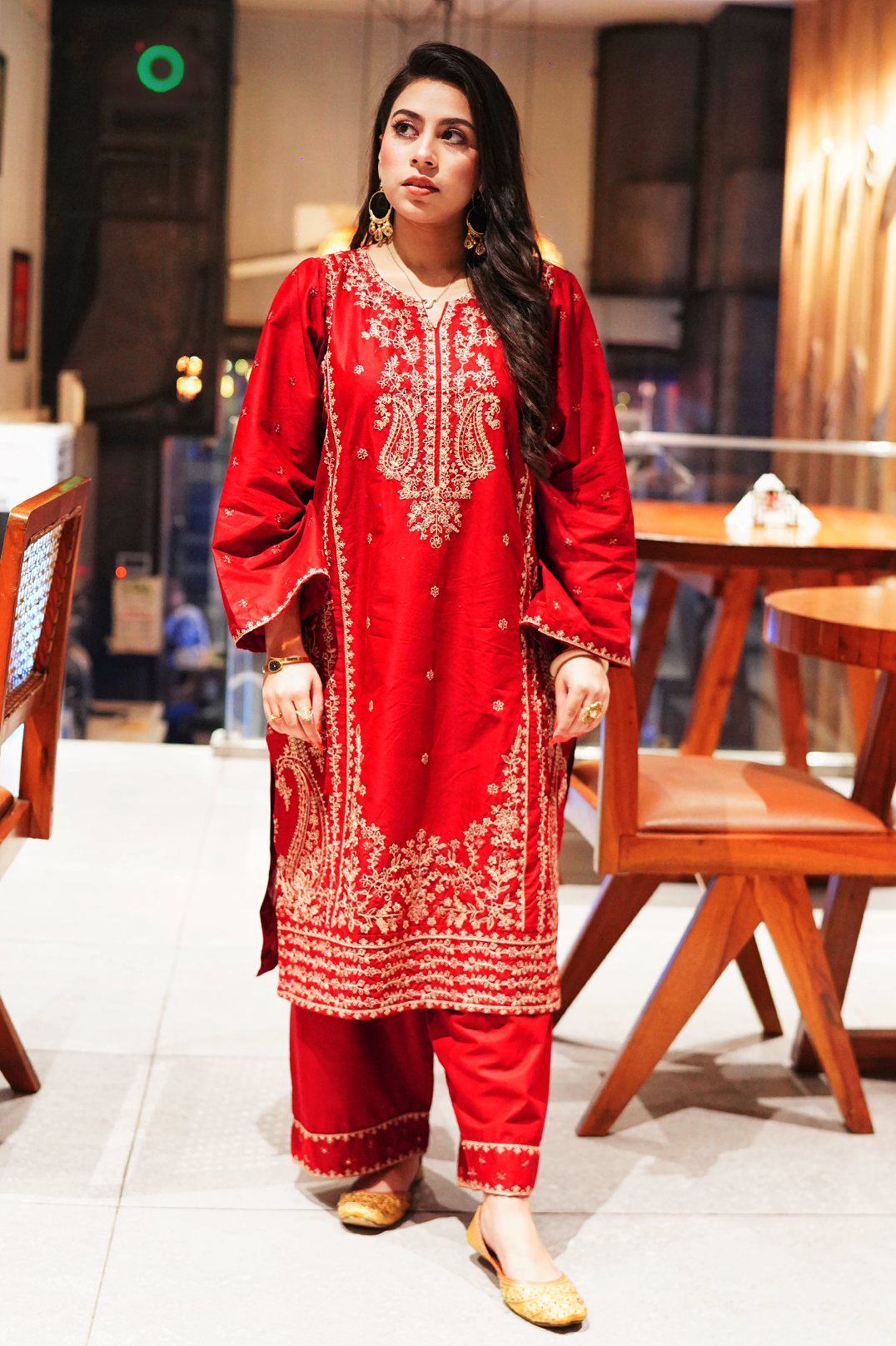 Elegant Red Embroidered Lawn Suit