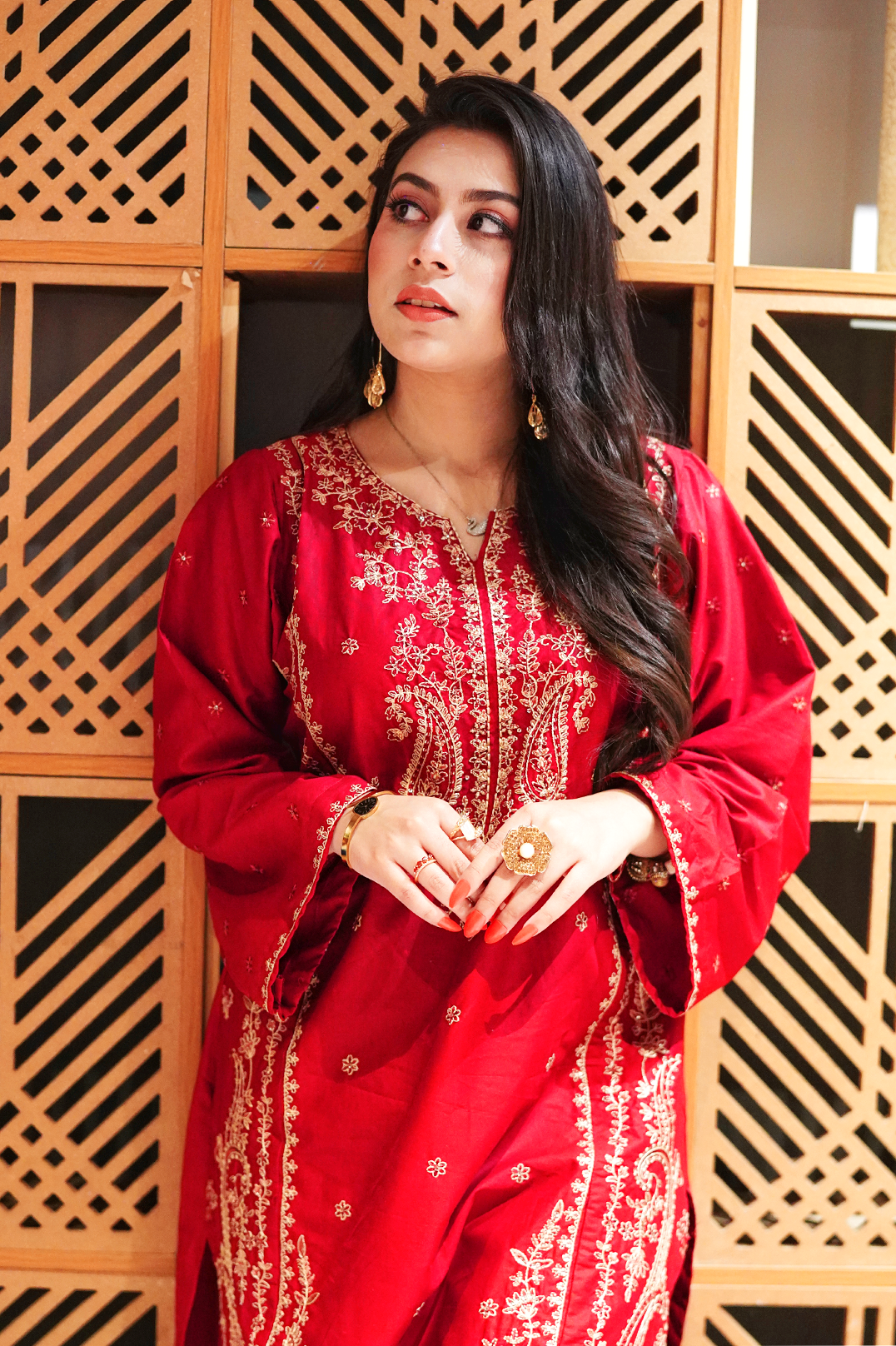 Elegant Red Embroidered Lawn Suit