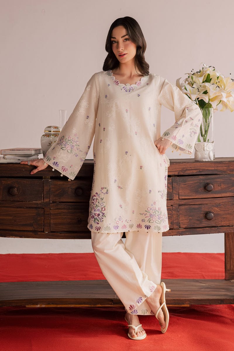 Elegant Off White Embroidered 2 Piece Lawn Suit