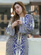2PC Royal Blue & Ivory Printed Kaftan
