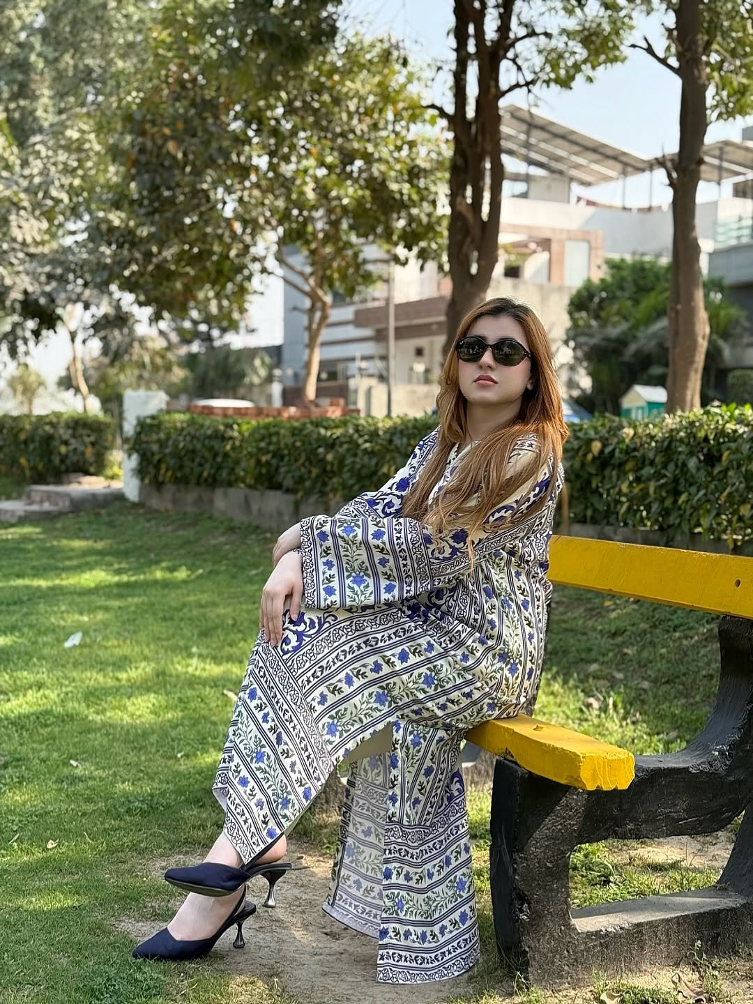 2PC Royal Blue & Ivory Printed Kaftan