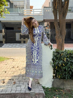 2PC Royal Blue & Ivory Printed Kaftan