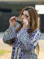 2PC Royal Blue & Ivory Printed Kaftan