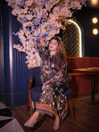 2PC Midnight Black Floral Printed Kaftan