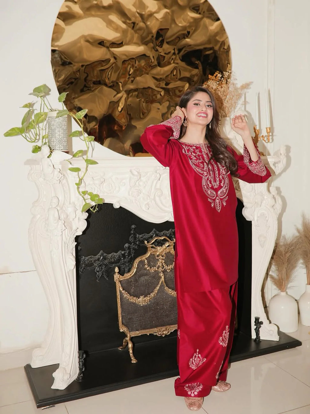 Noor Crimson Embroidered Suit Set
