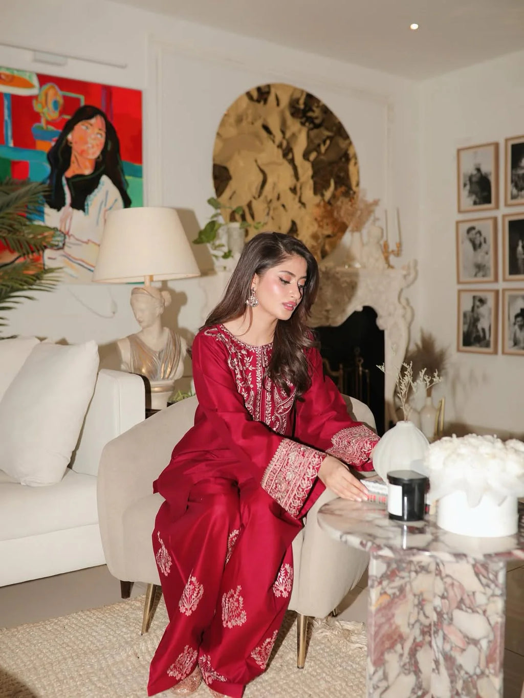 Noor Crimson Embroidered Suit Set