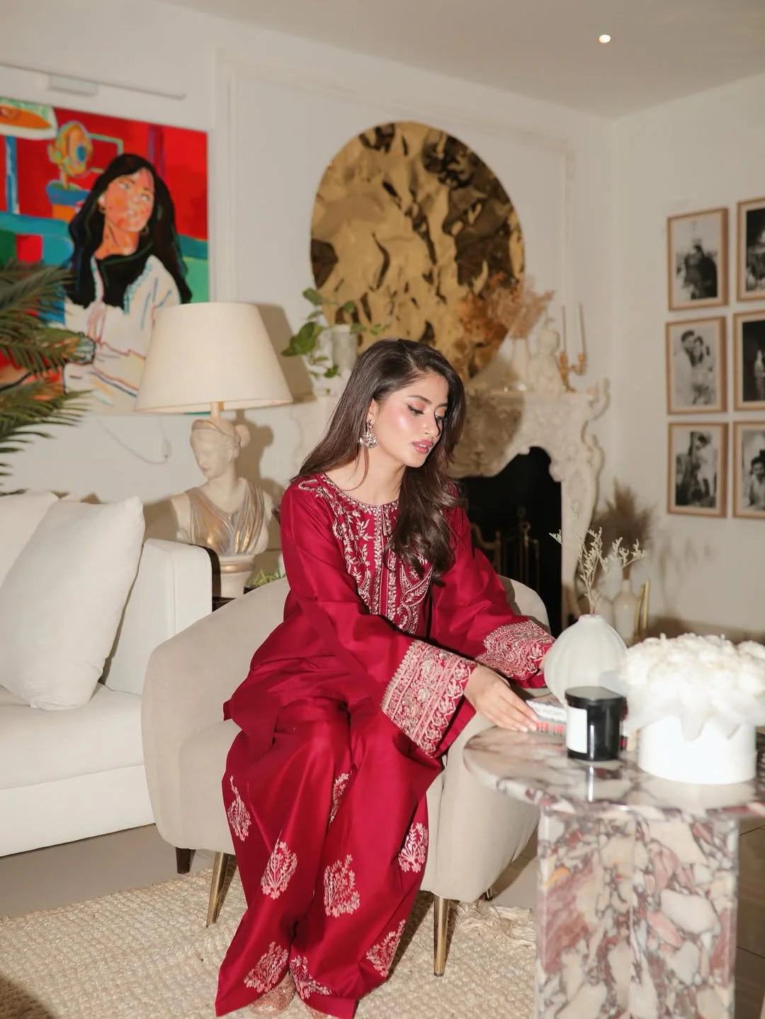 Noor Crimson Embroidered Suit Set