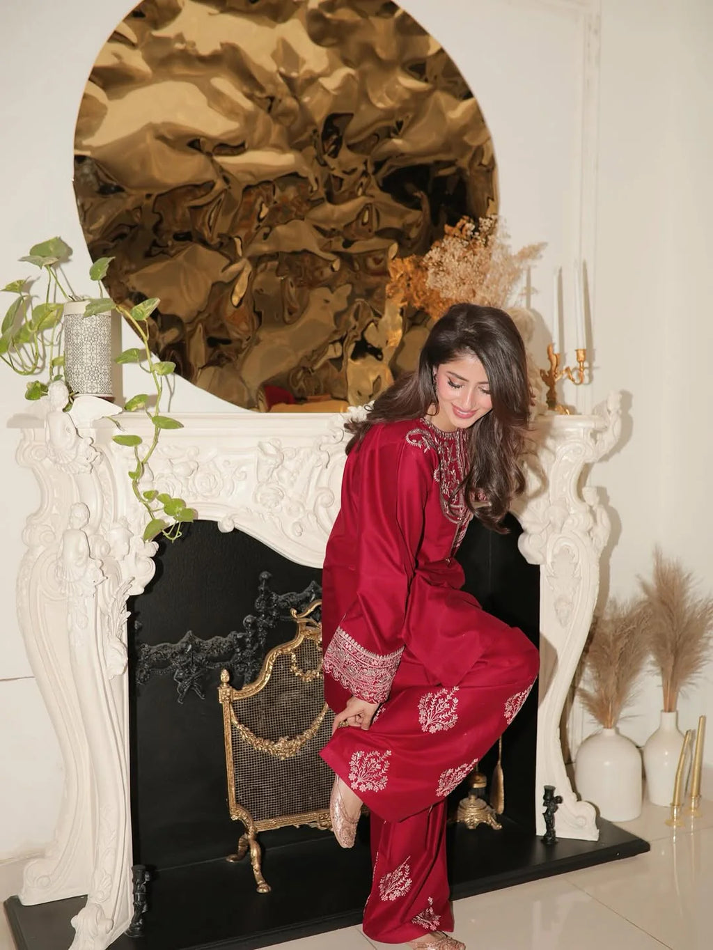 Noor Crimson Embroidered Suit Set