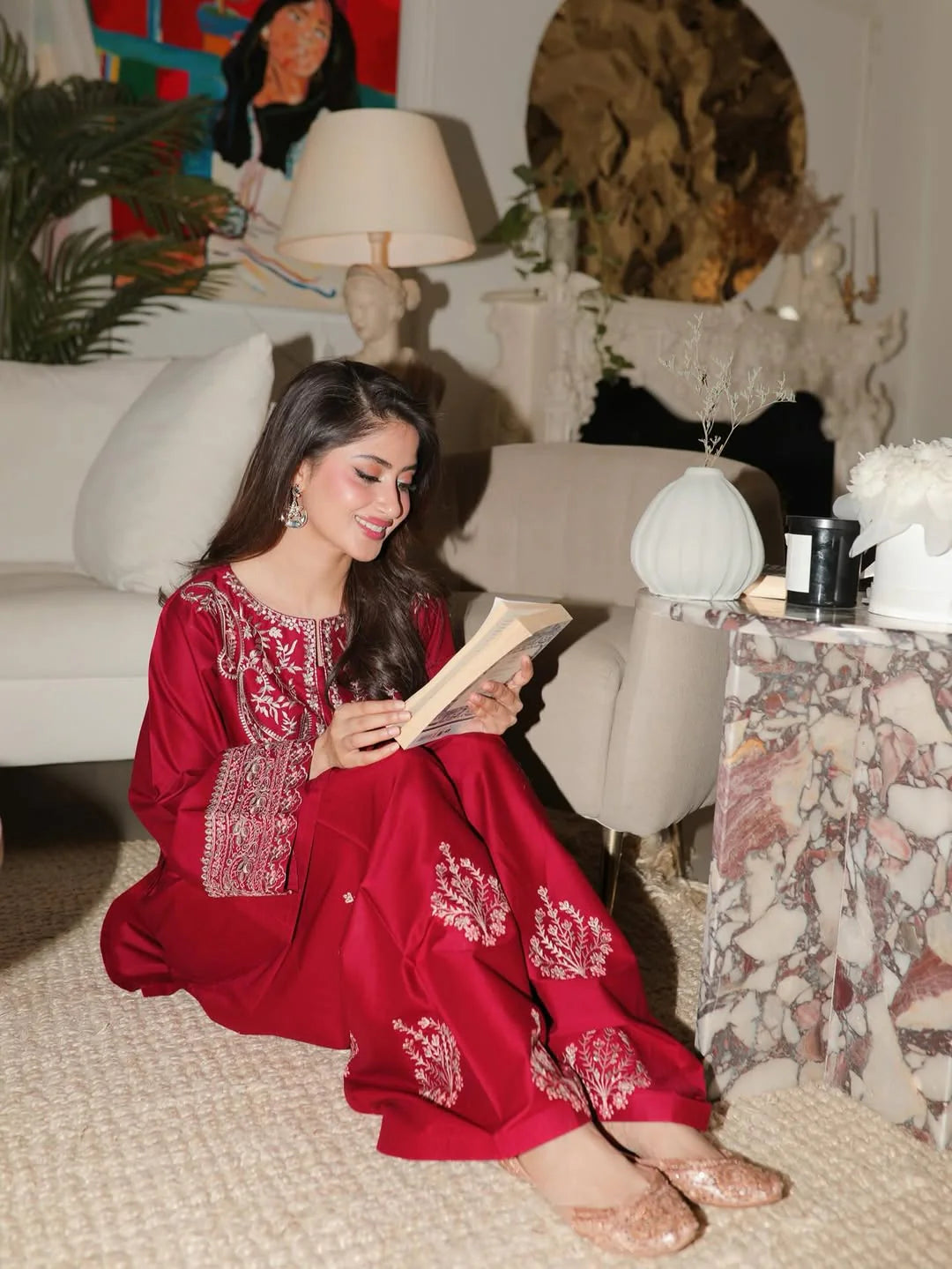 Noor Crimson Embroidered Suit Set